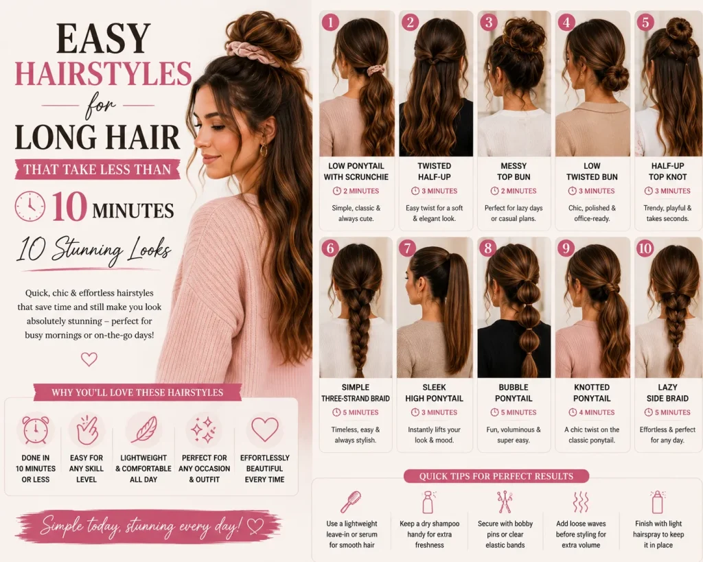 Easy Hairstyles for Long Hair That Take Less Than 10 Minutes: 10 Stunning Looks