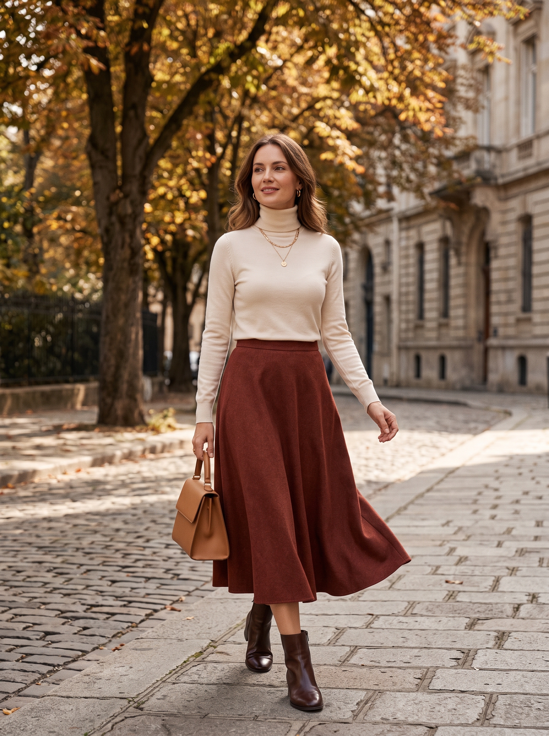 A-Line Midi Skirt With Fine-Knit Sweater