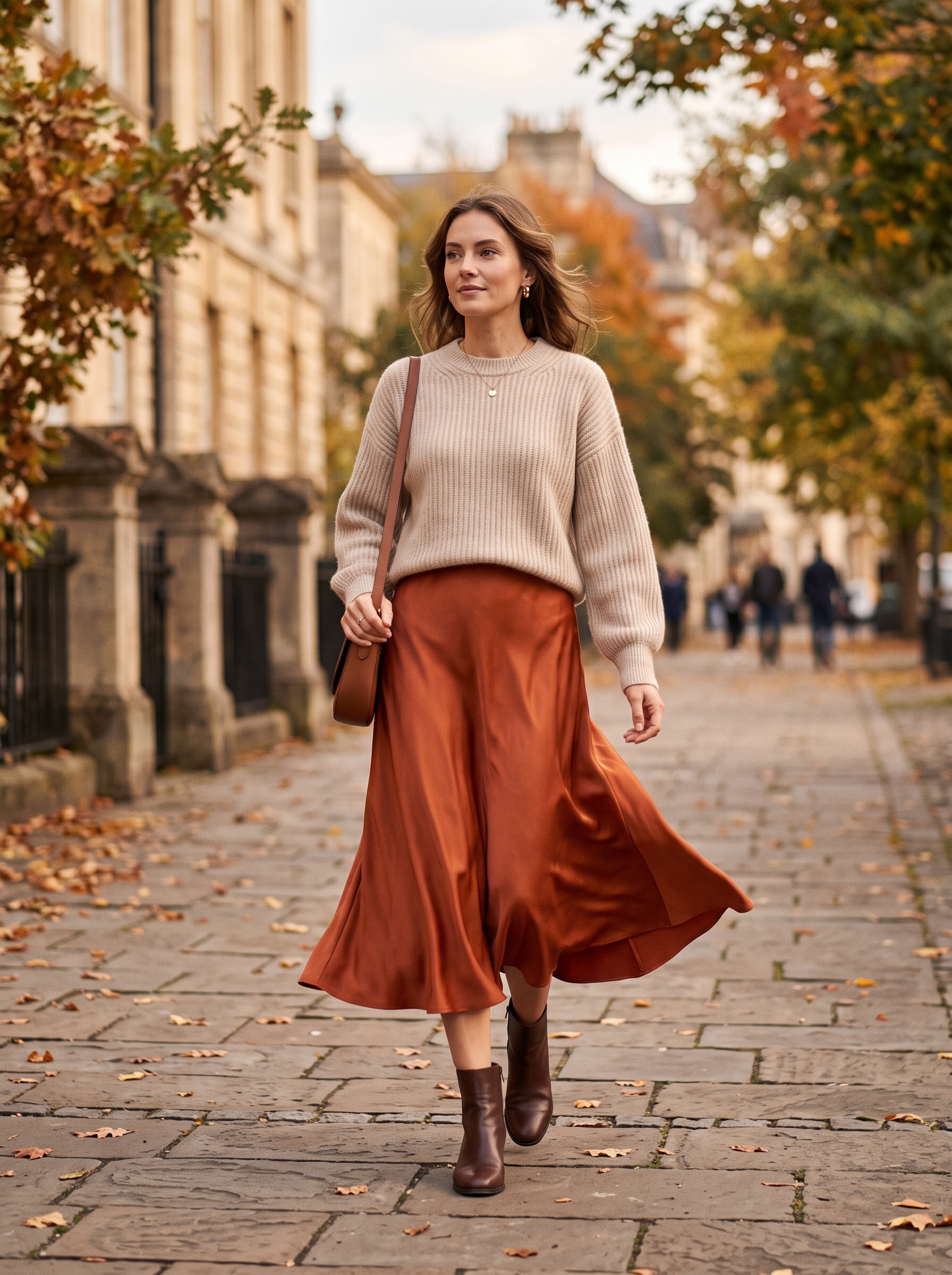 A-Line Midi Skirt With Soft Sweater