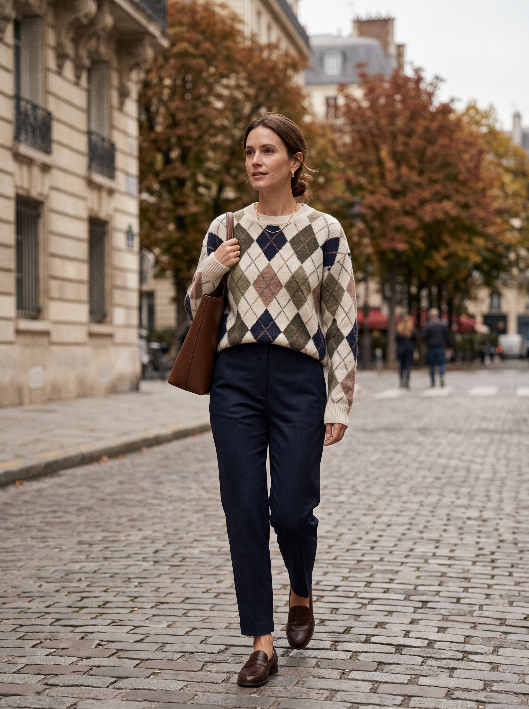 Argyle Sweater With Tailored Trousers