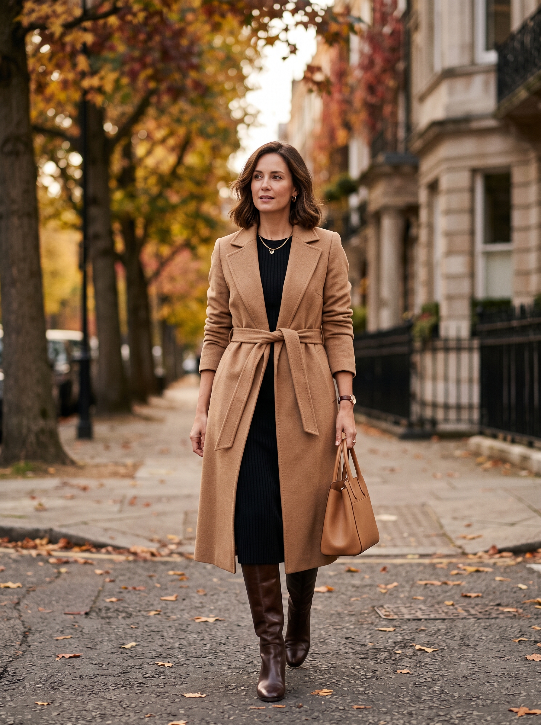 Belted Coat With Black Knit Dress