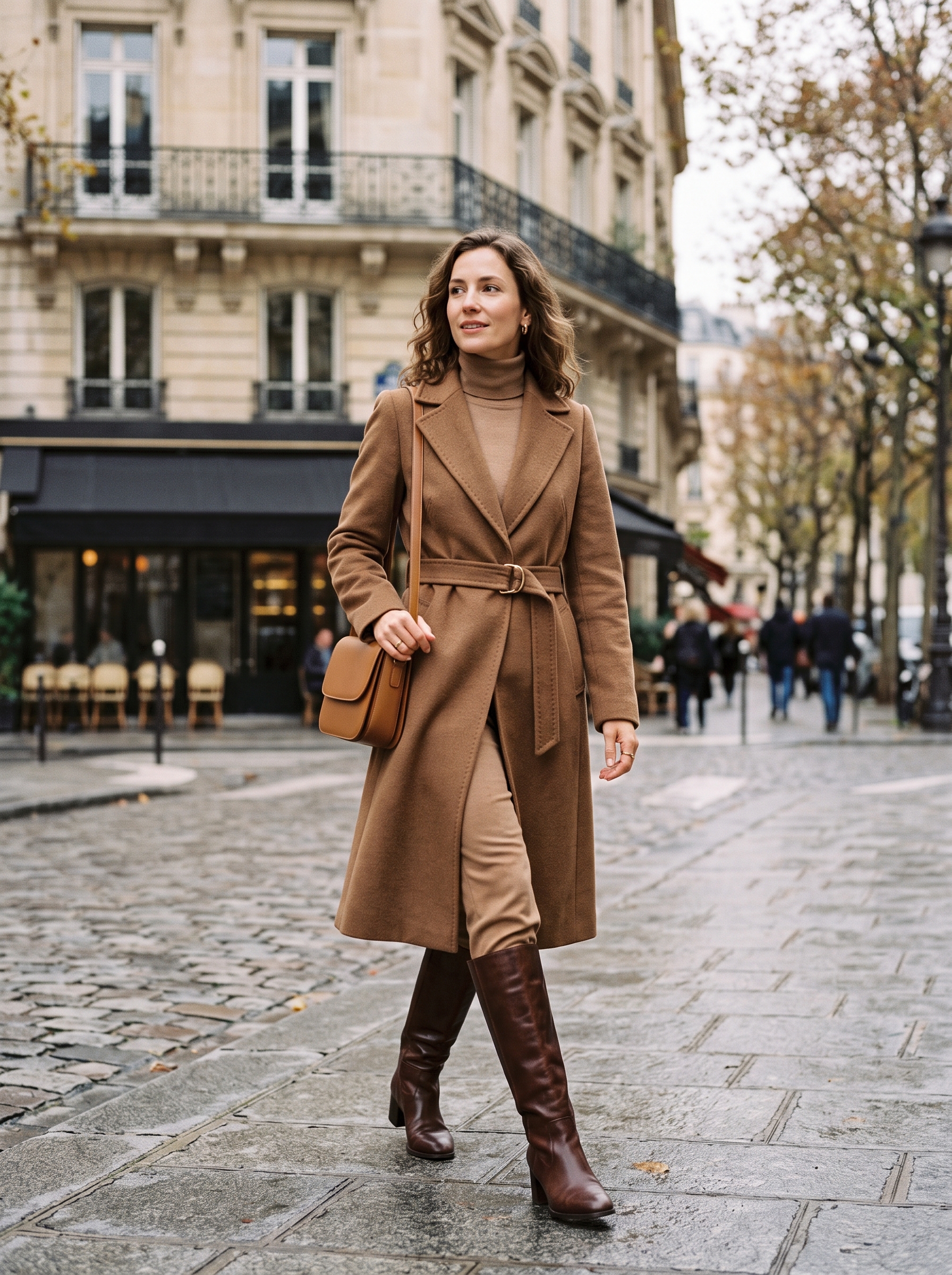 Belted Coat With Monochrome Layers