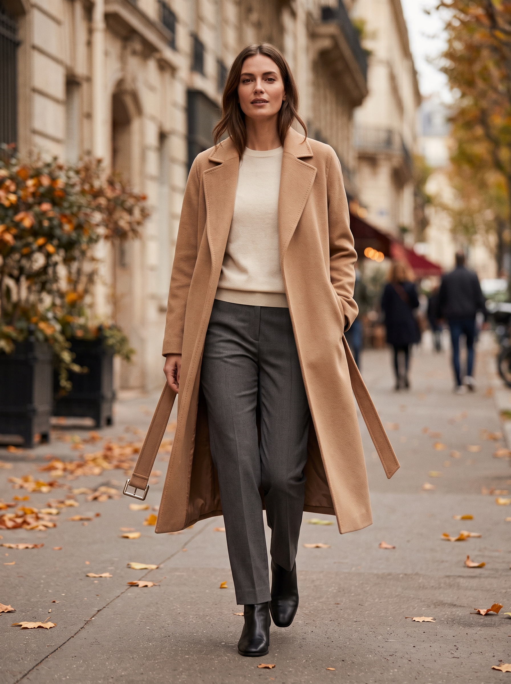 Belted Coat Worn Open Over Soft Layers