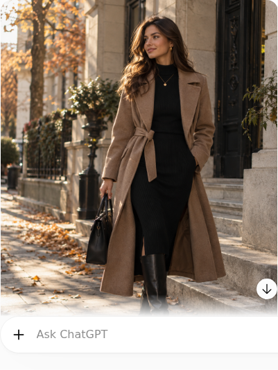 Black Knit Dress With a Belted Wool Coat