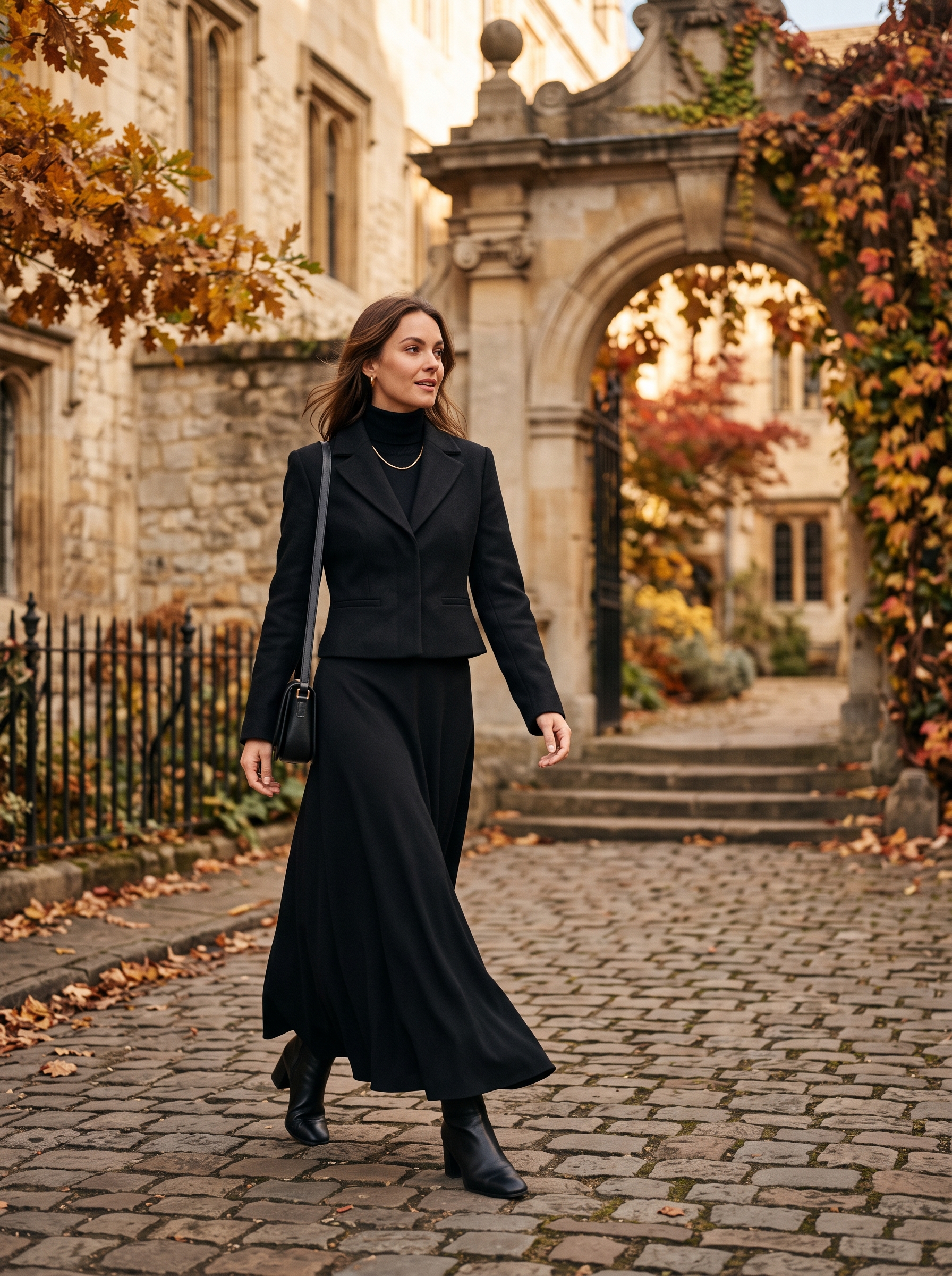 Black Maxi Skirt With a Cropped Jacket