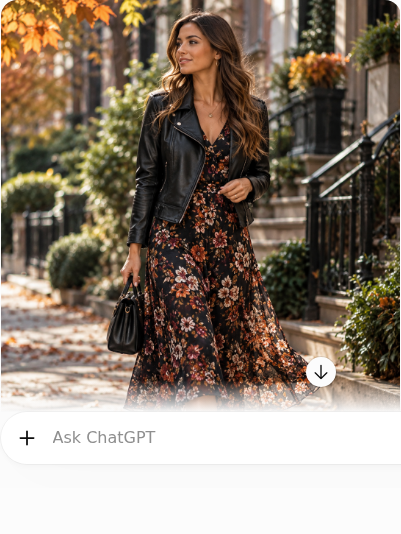 Black Moto Jacket With Floral Midi Dress