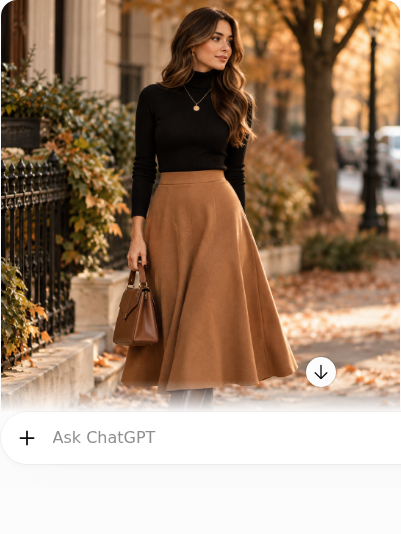 Black Turtleneck With Camel A-Line Skirt