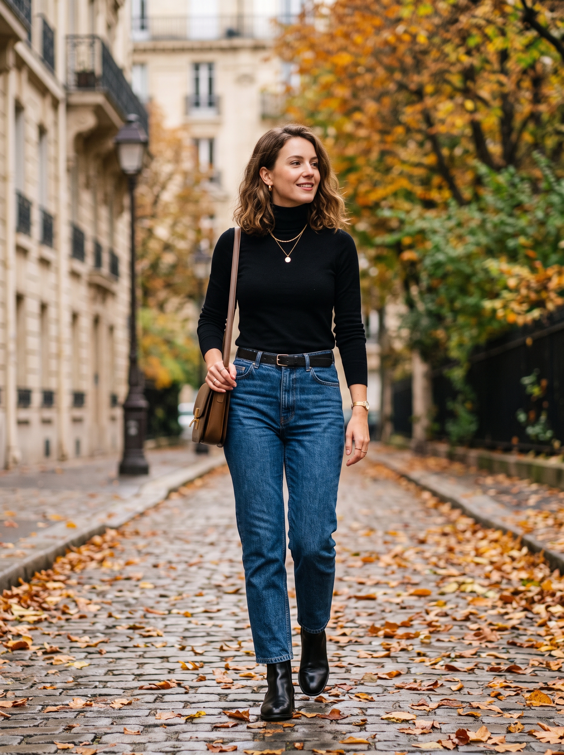 Black Turtleneck With Straight-Leg Denim