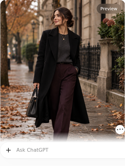 Black Wool Coat With Deep Plum Trousers