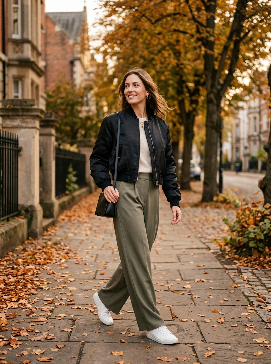 Bomber Jacket With Wide-Leg Pants