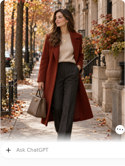 Brick Red Coat With Oatmeal Knit and Dark Trousers