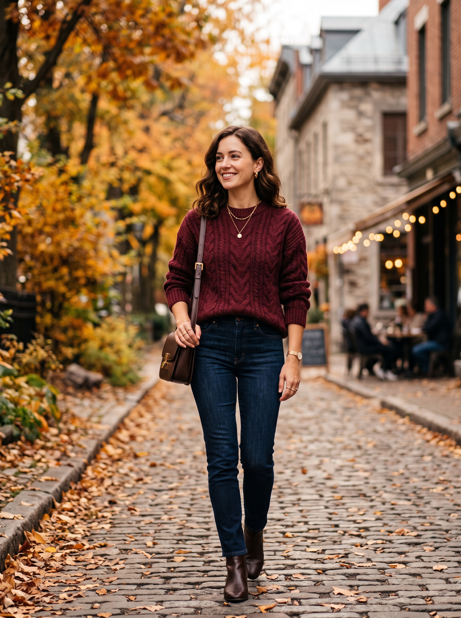 Burgundy Knit With Dark-Wash Denim