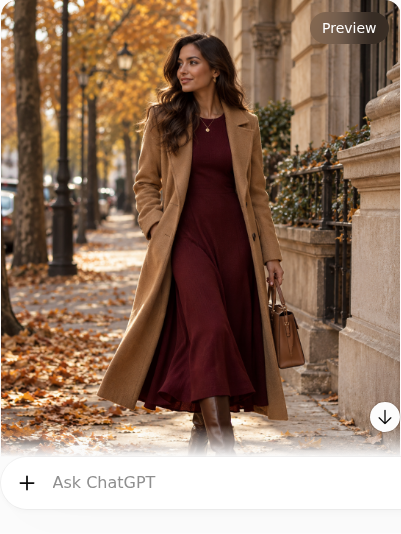Burgundy Midi Dress With Camel Wool Coat