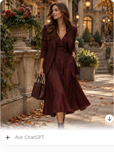 Burgundy Midi Dress With a Tailored Blazer