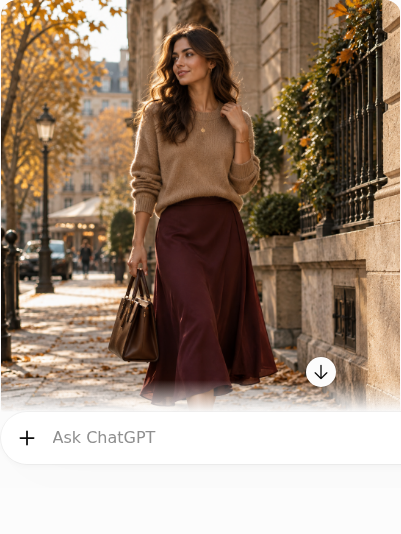 Burgundy Midi Skirt With a Camel Sweater