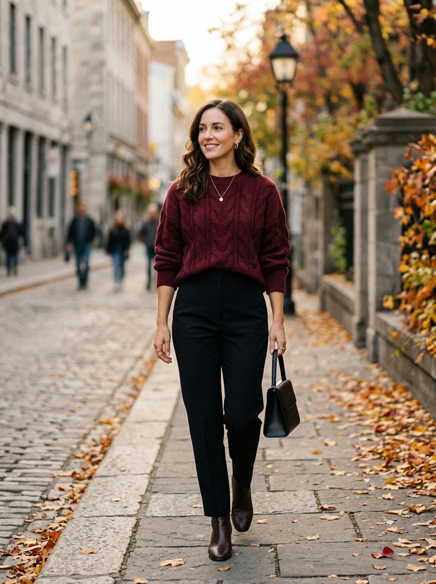 Burgundy Sweater With Black Trousers