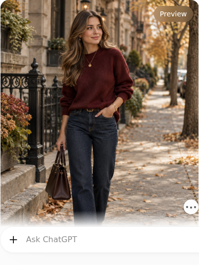 Burgundy Sweater With Dark-Wash Denim