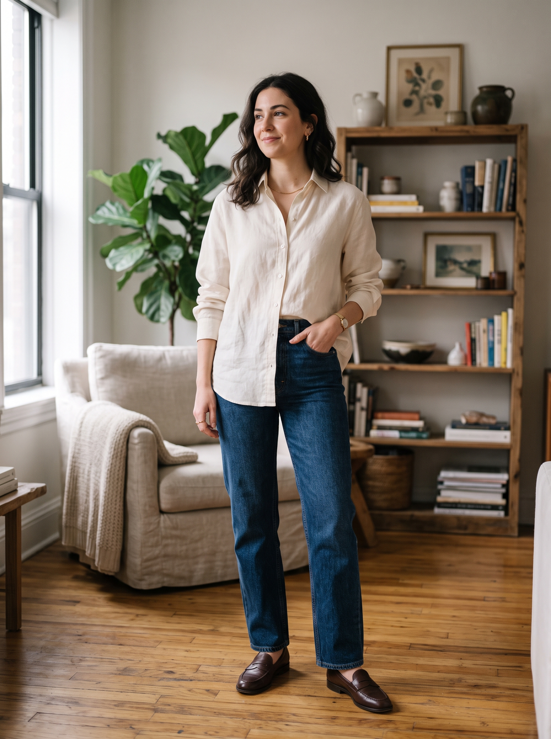 Button-Down Shirt With Straight-Leg Jeans