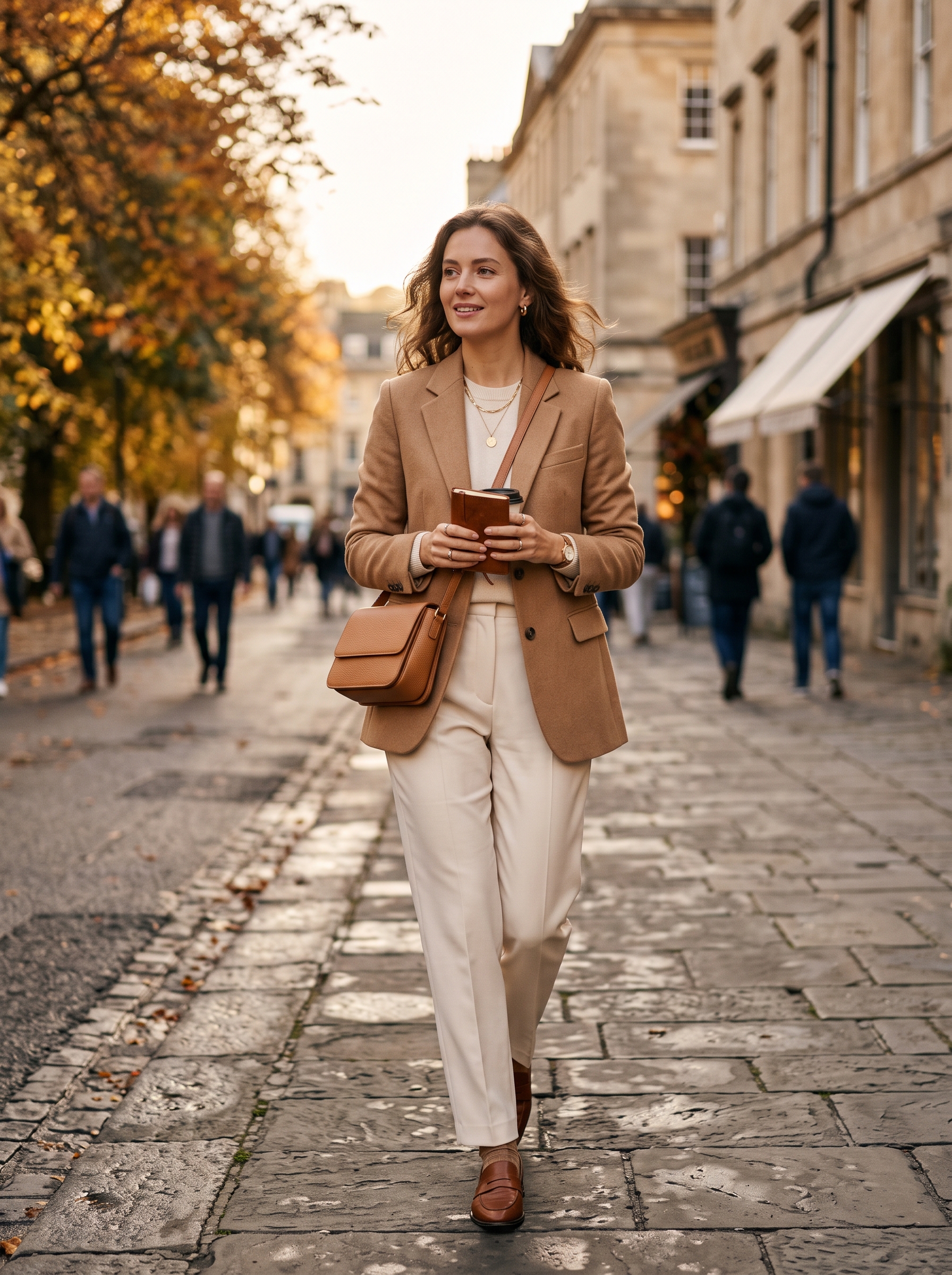 Camel Blazer With Cream Trousers