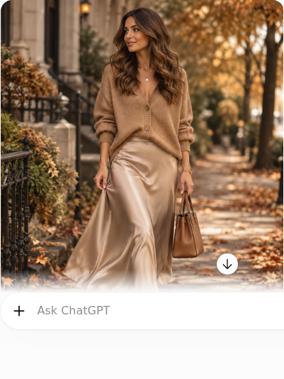 Camel Cardigan With Satin Midi Skirt