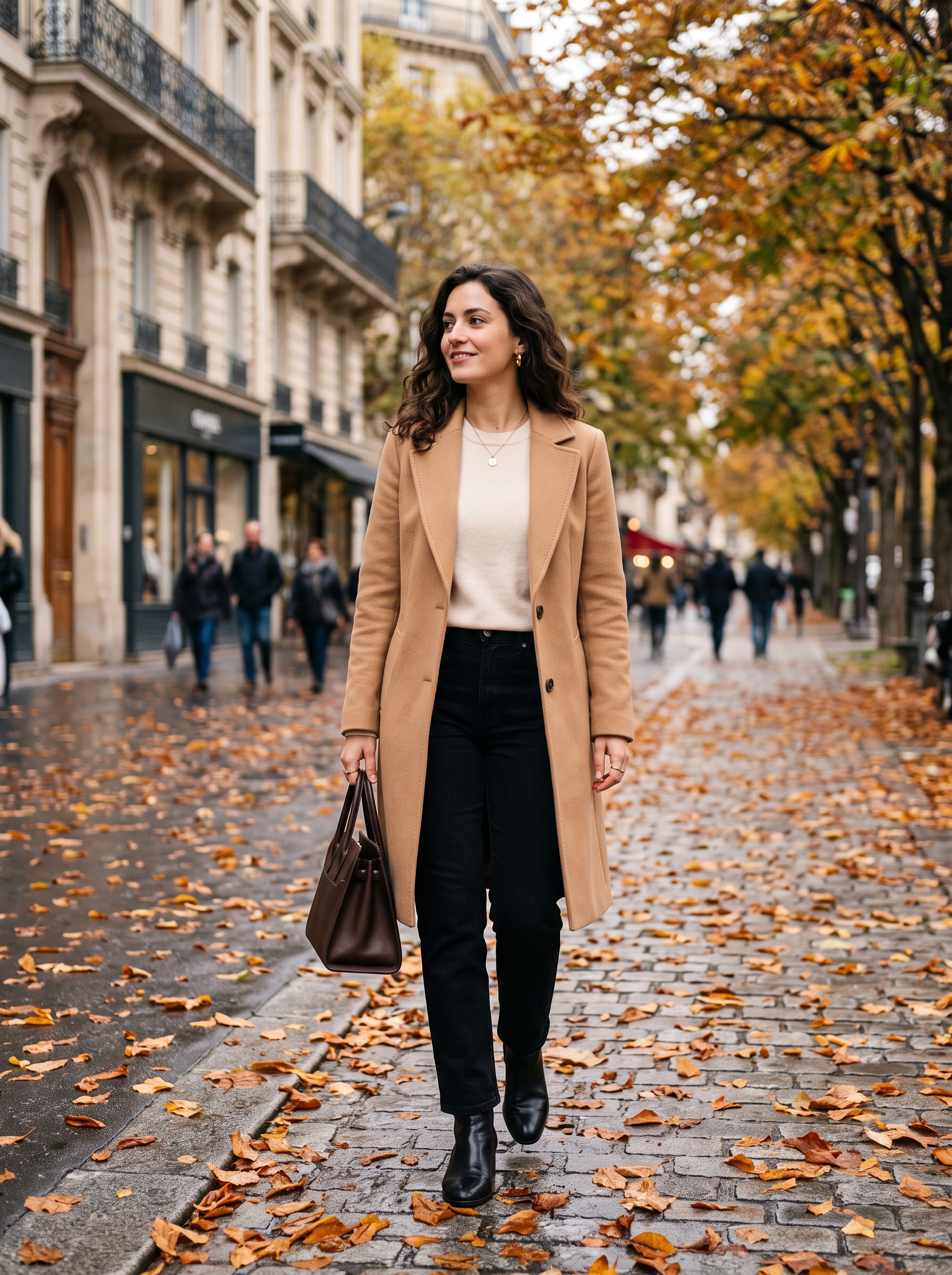 Camel Coat With Black Straight-Leg Jeans