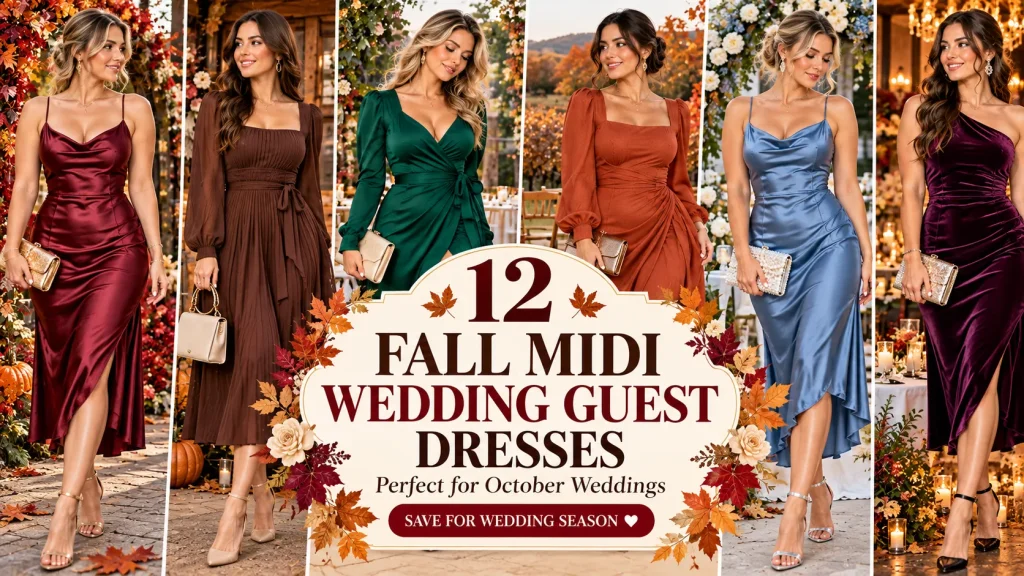 12 Stunning Fall Midi Wedding Guest Dresses for October 🍂💍