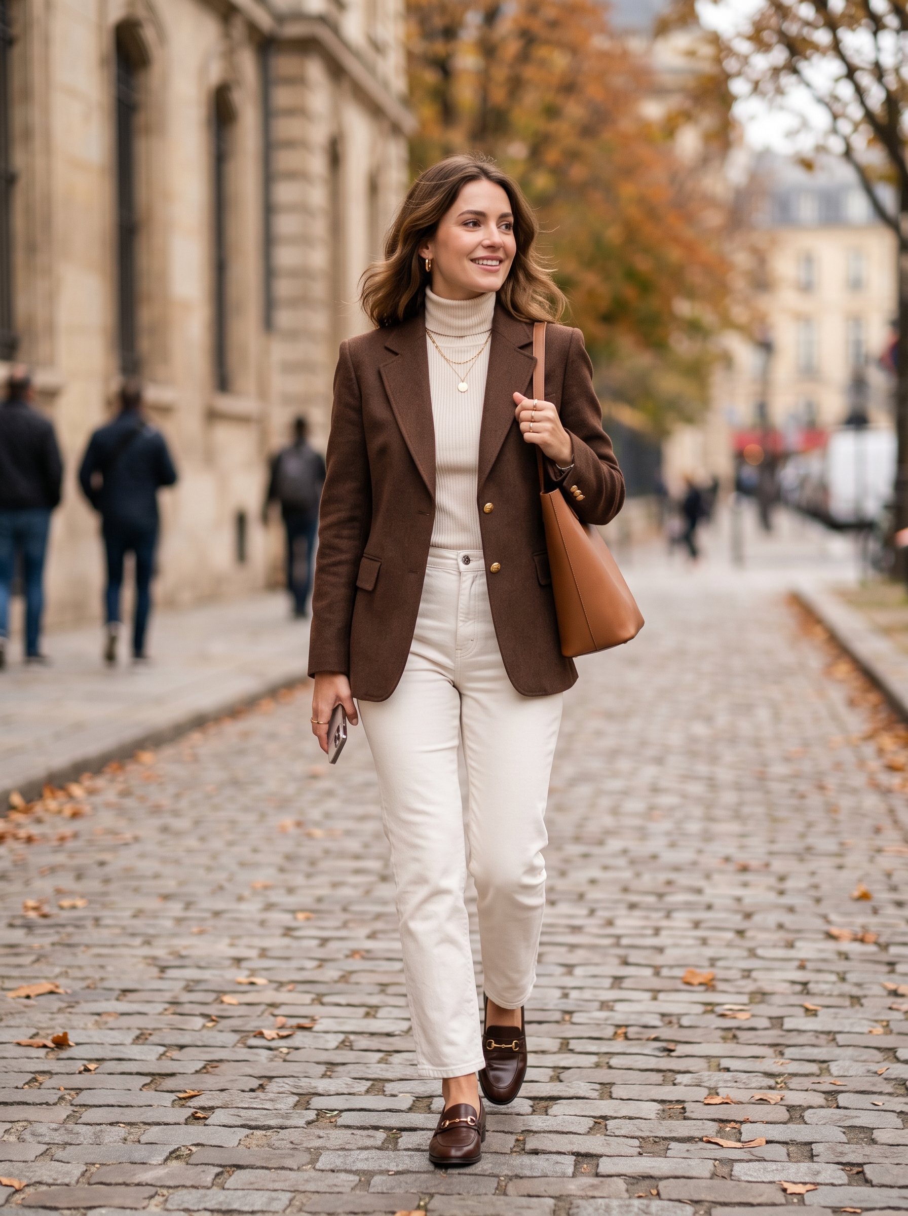 Chocolate Blazer With Ivory Jeans