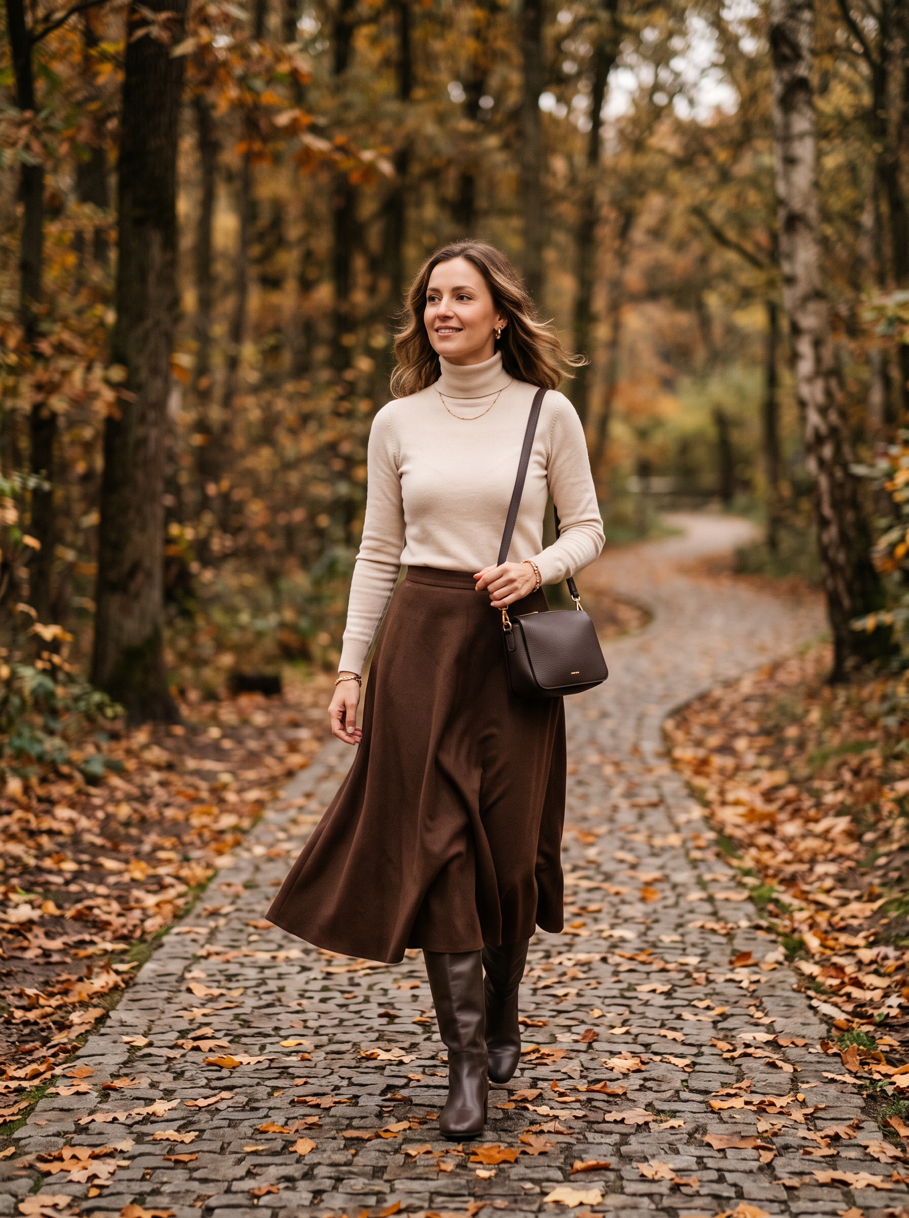 Chocolate Brown Midi Skirt With Turtleneck