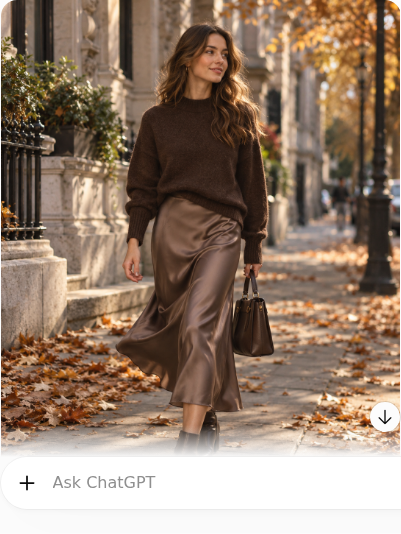 Chocolate Brown Sweater With Satin Midi Skirt