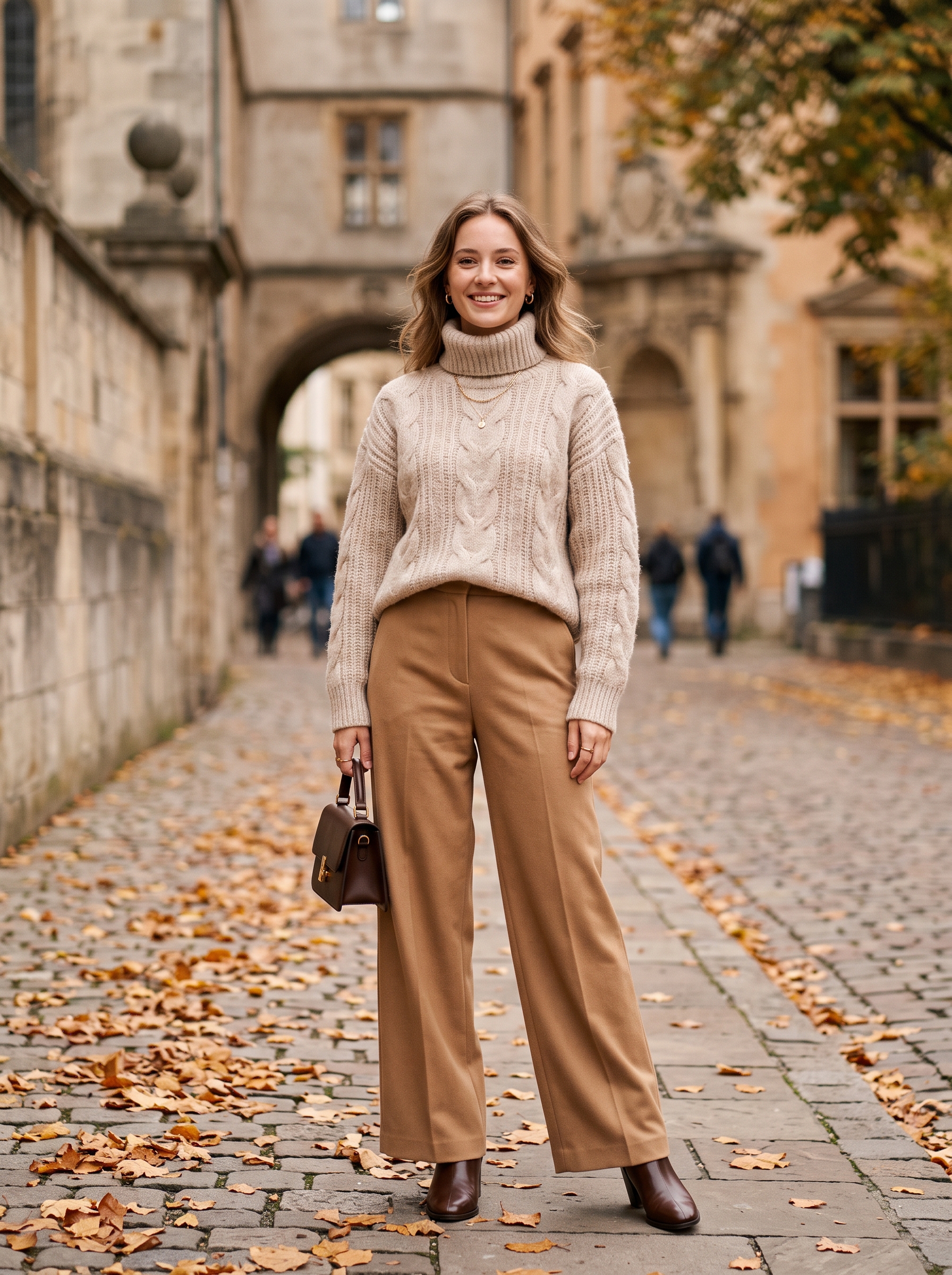 Chunky Turtleneck With Wide-Leg Trousers