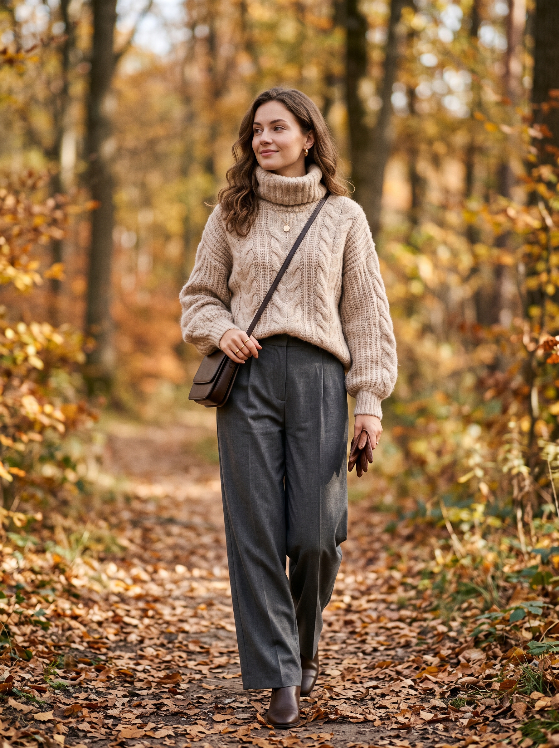 Chunky Turtleneck With Wide-Leg Trousers
