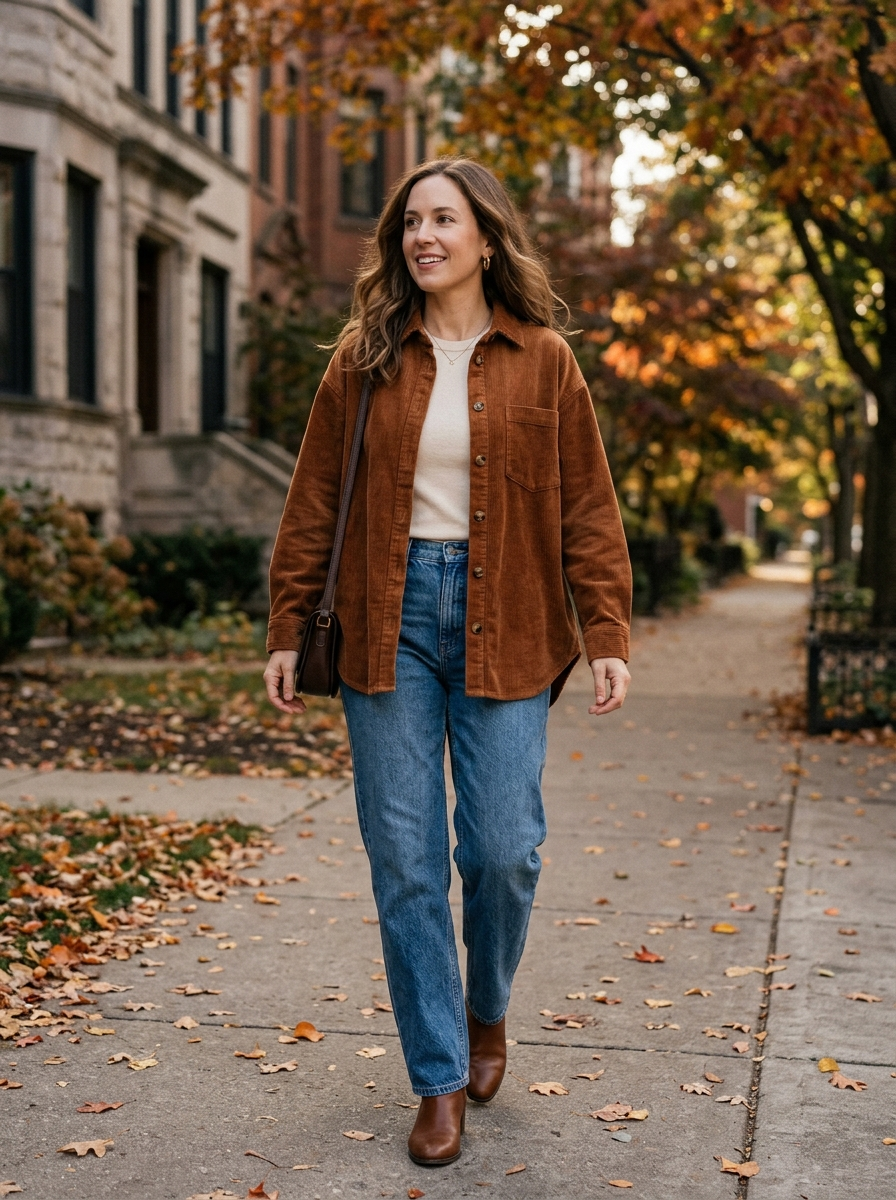 Corduroy Overshirt With Relaxed Denim
