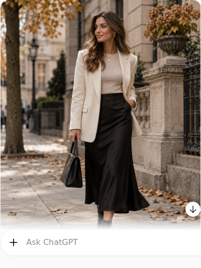 Cream Blazer With Black Midi Skirt