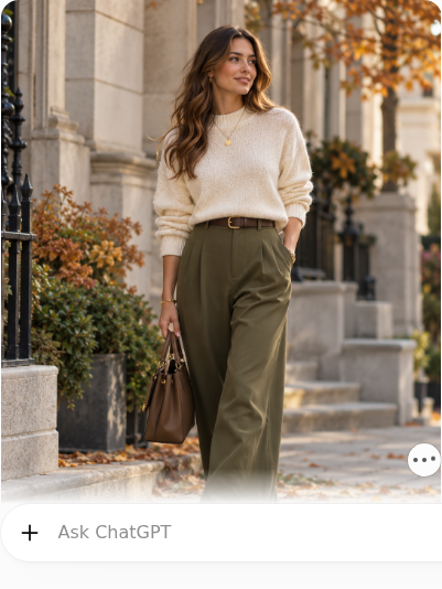 Cream Knit With Olive Wide-Leg Pants
