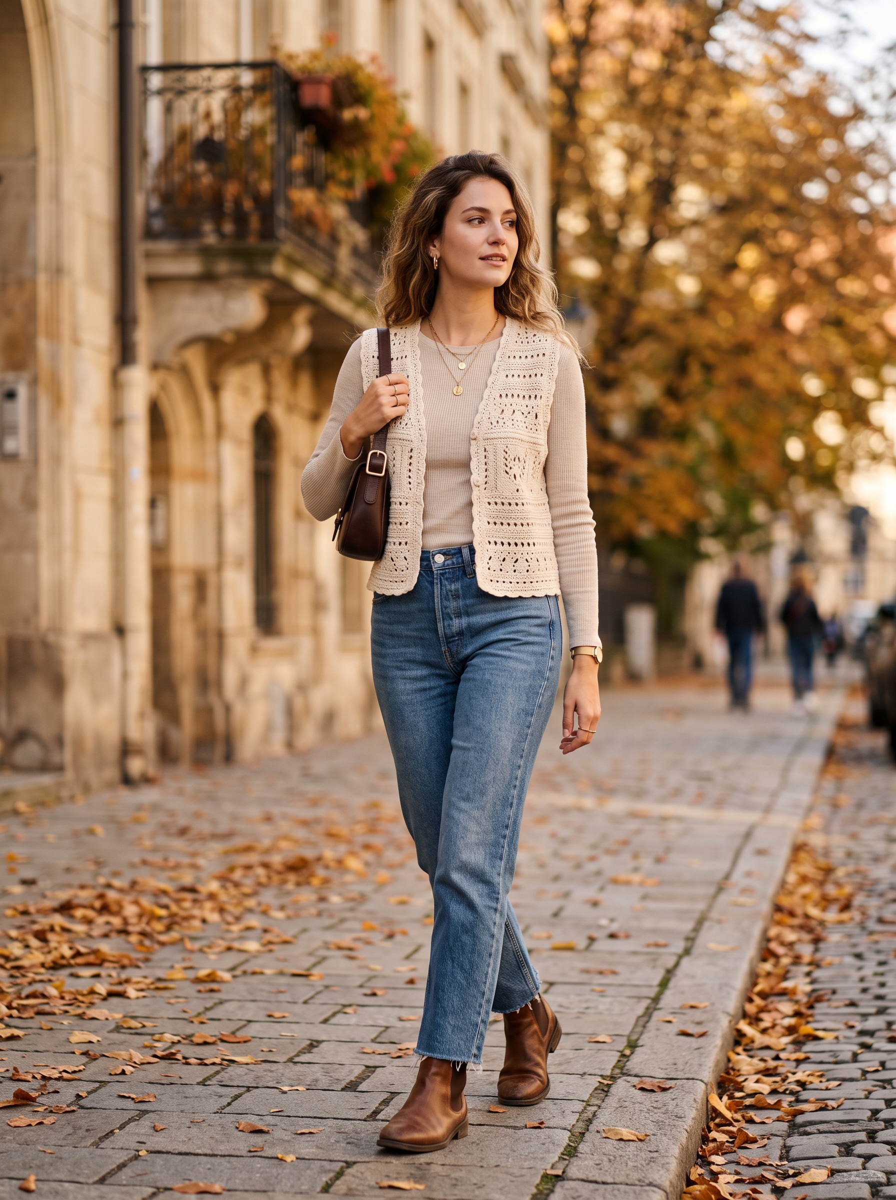 Crochet Vest With Straight-Leg Jeans