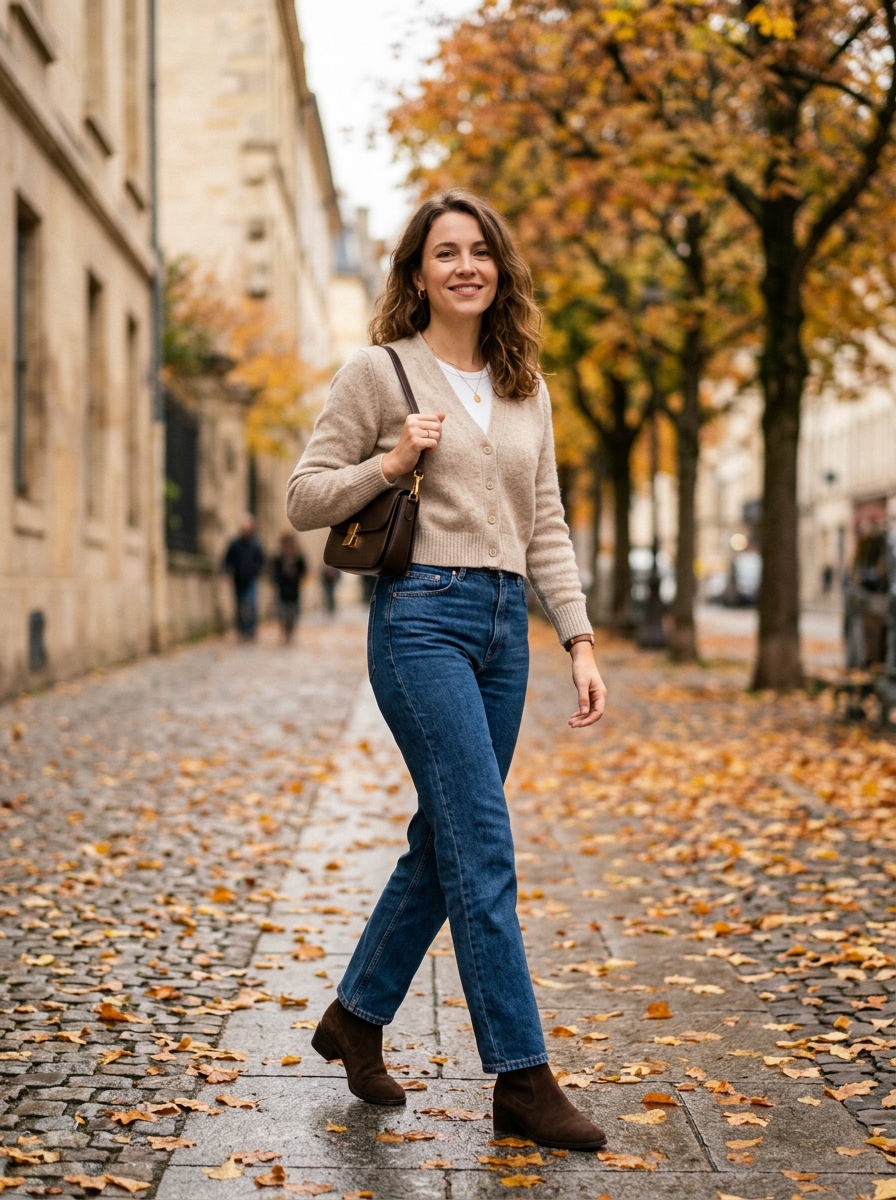 Cropped Cardigan With High-Waisted Jeans