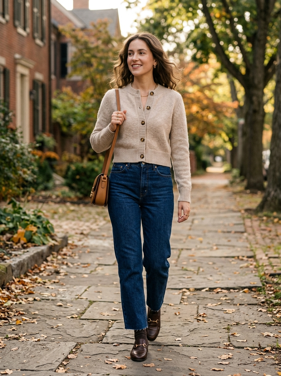 Cropped Cardigan With High-Waisted Jeans
