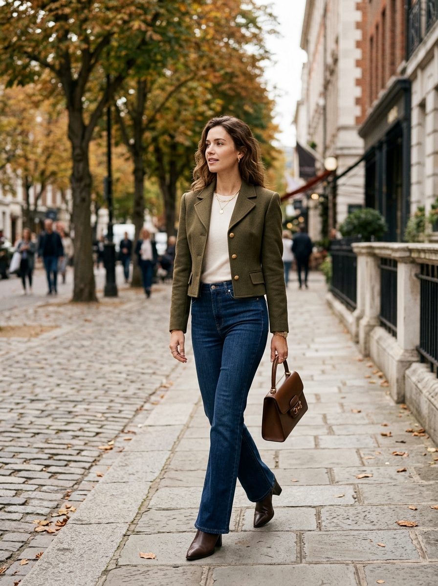 Cropped Jacket With High-Rise Bootcut Jeans