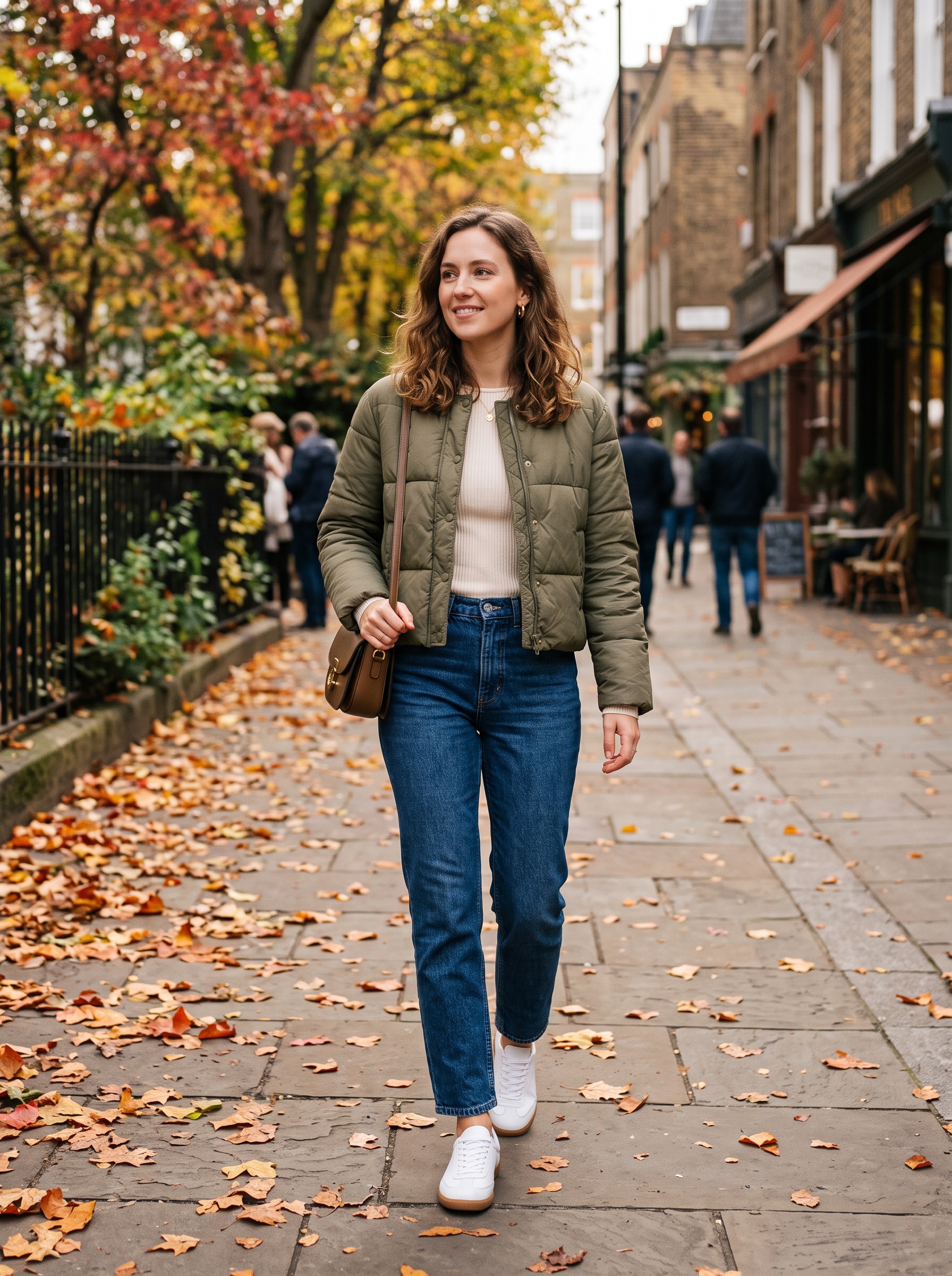 Cropped Puffer With Straight-Leg Jeans