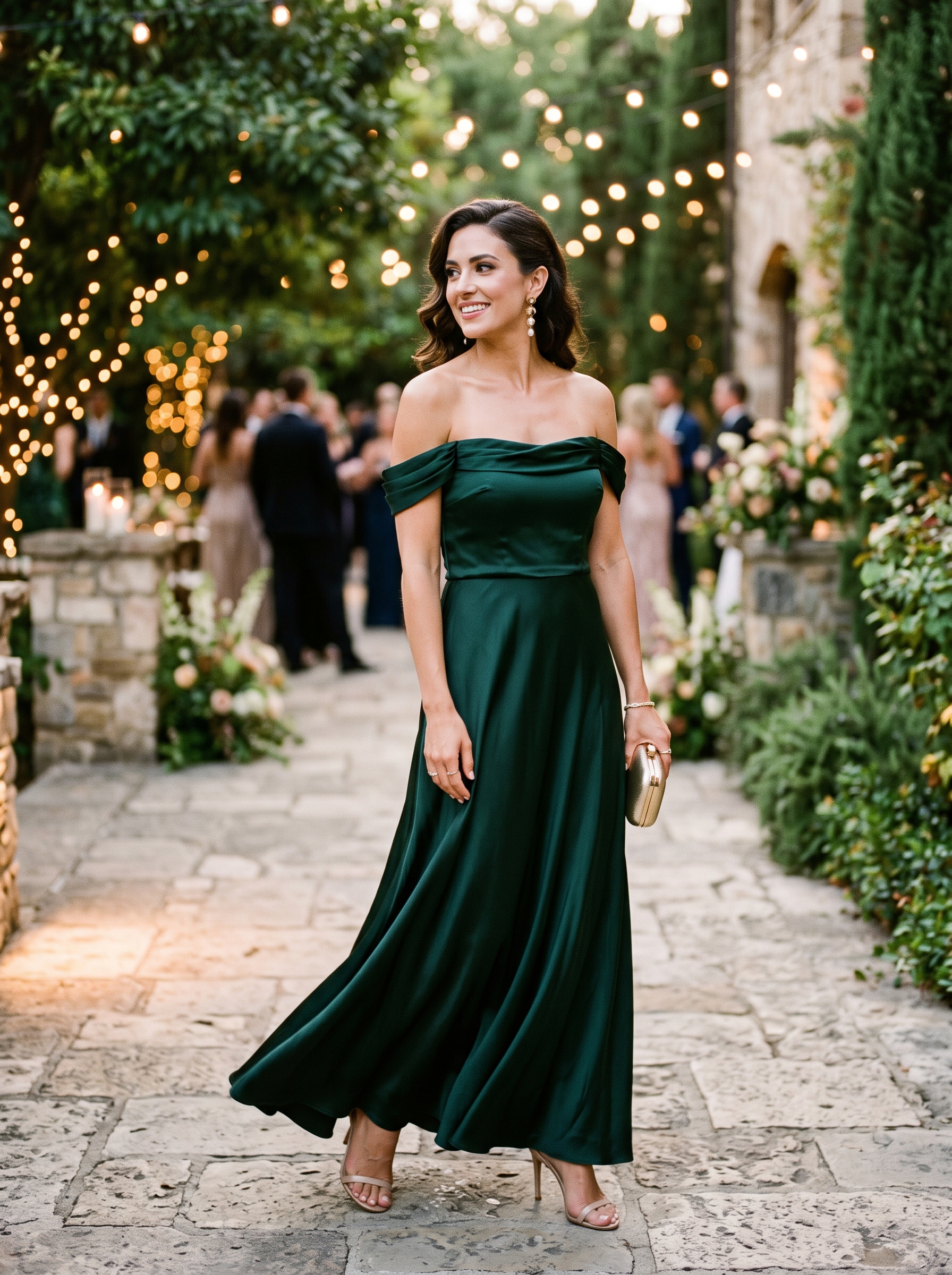 Dark Green Off-Shoulder Maxi Dress