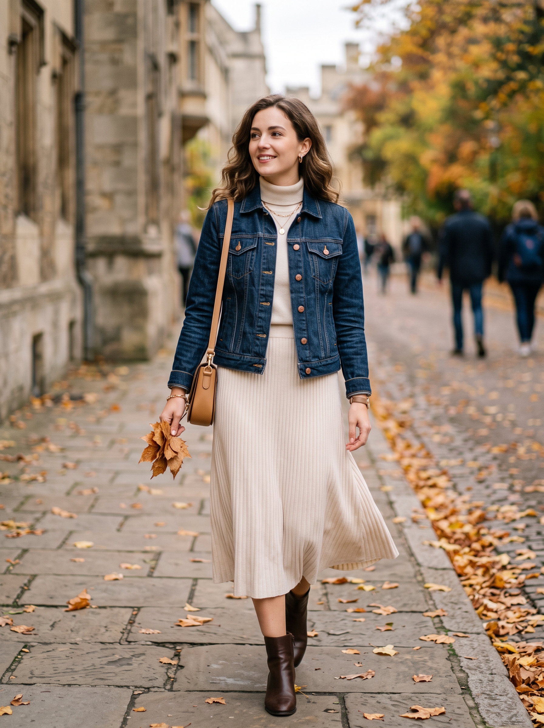 Denim Jacket With Knit Midi Skirt