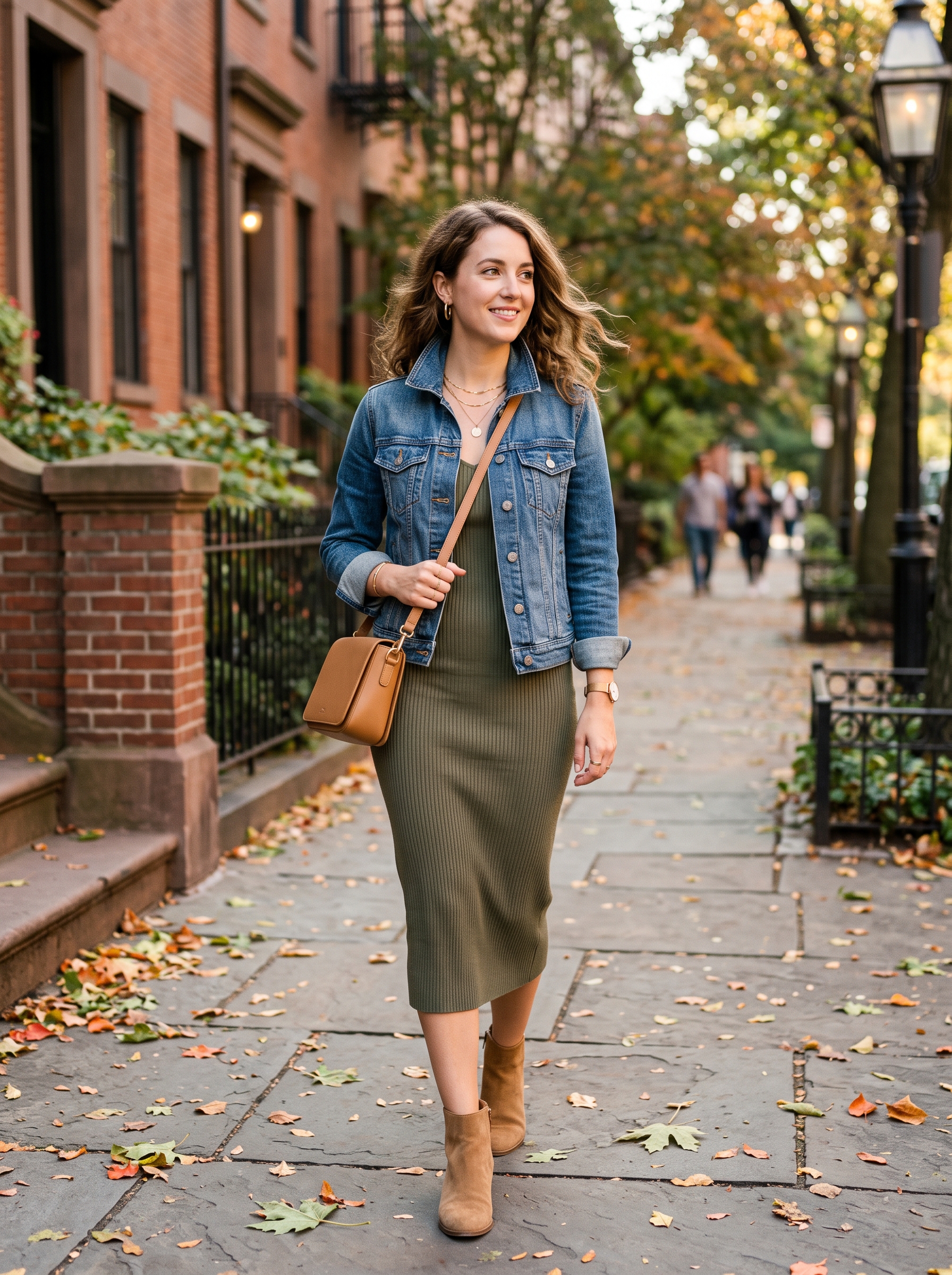 Denim Jacket With a Knit Dress
