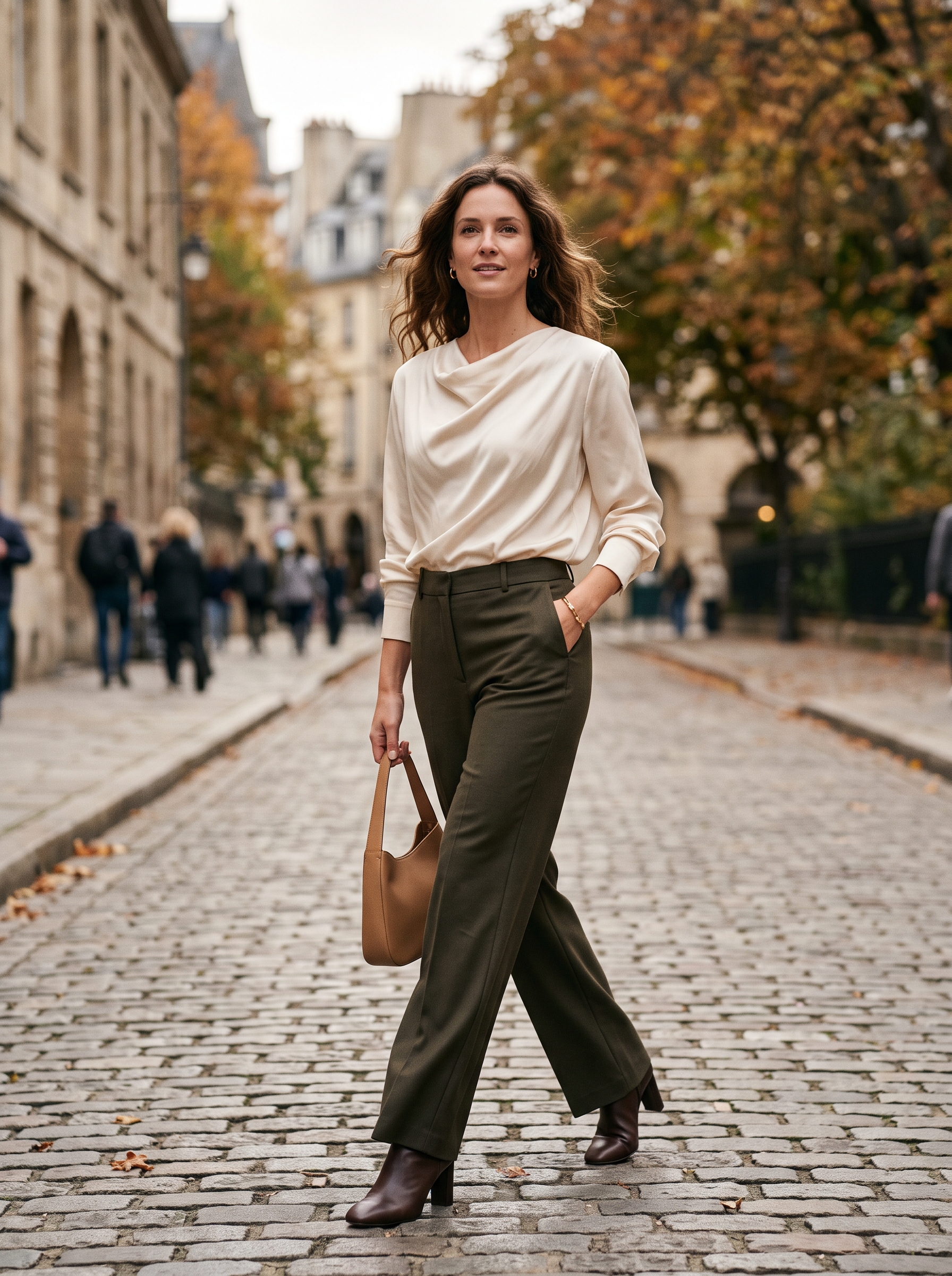 Draped Blouse With Wide-Leg Trousers