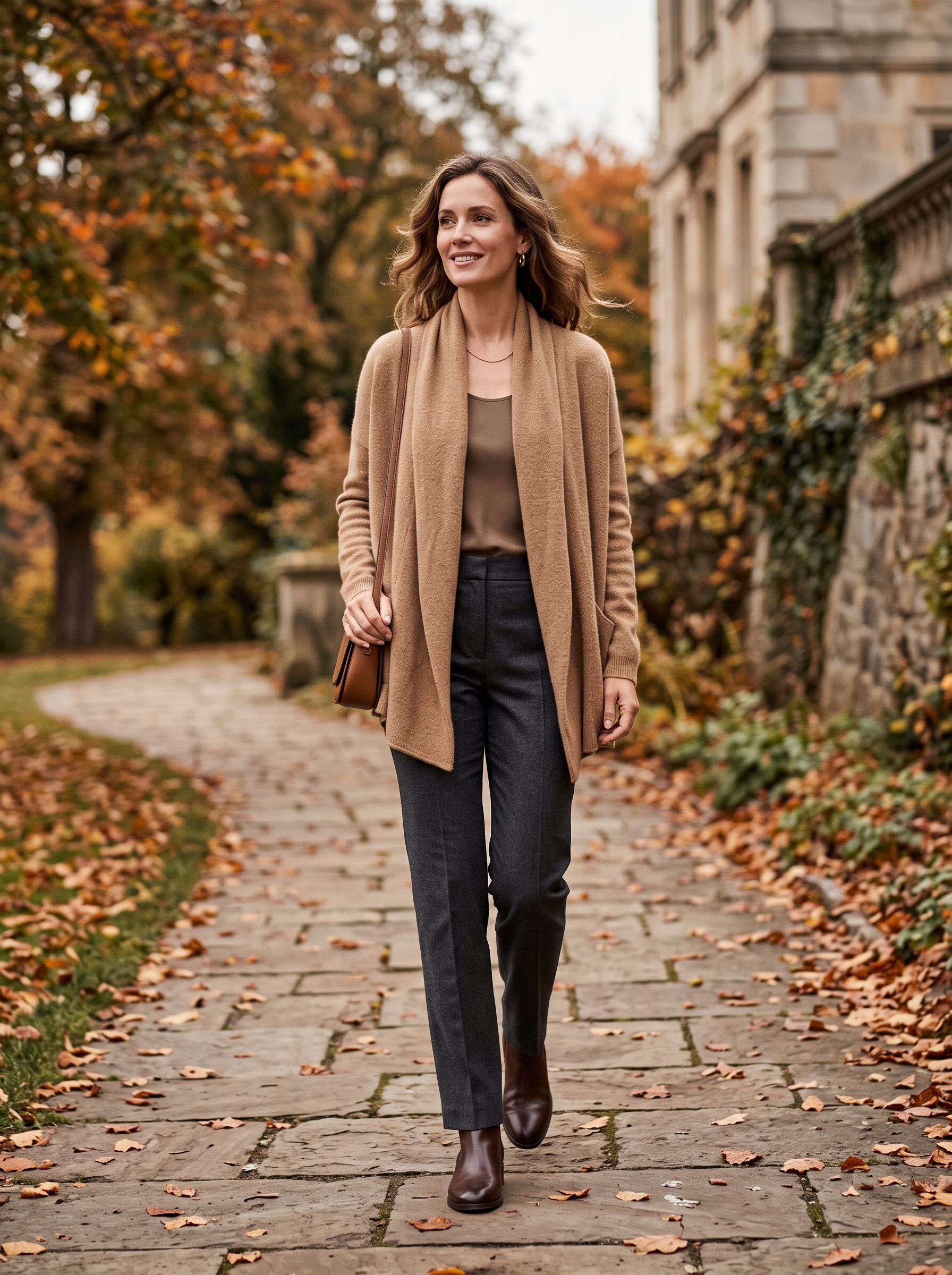 Draped Cardigan With Straight-Leg Trousers
