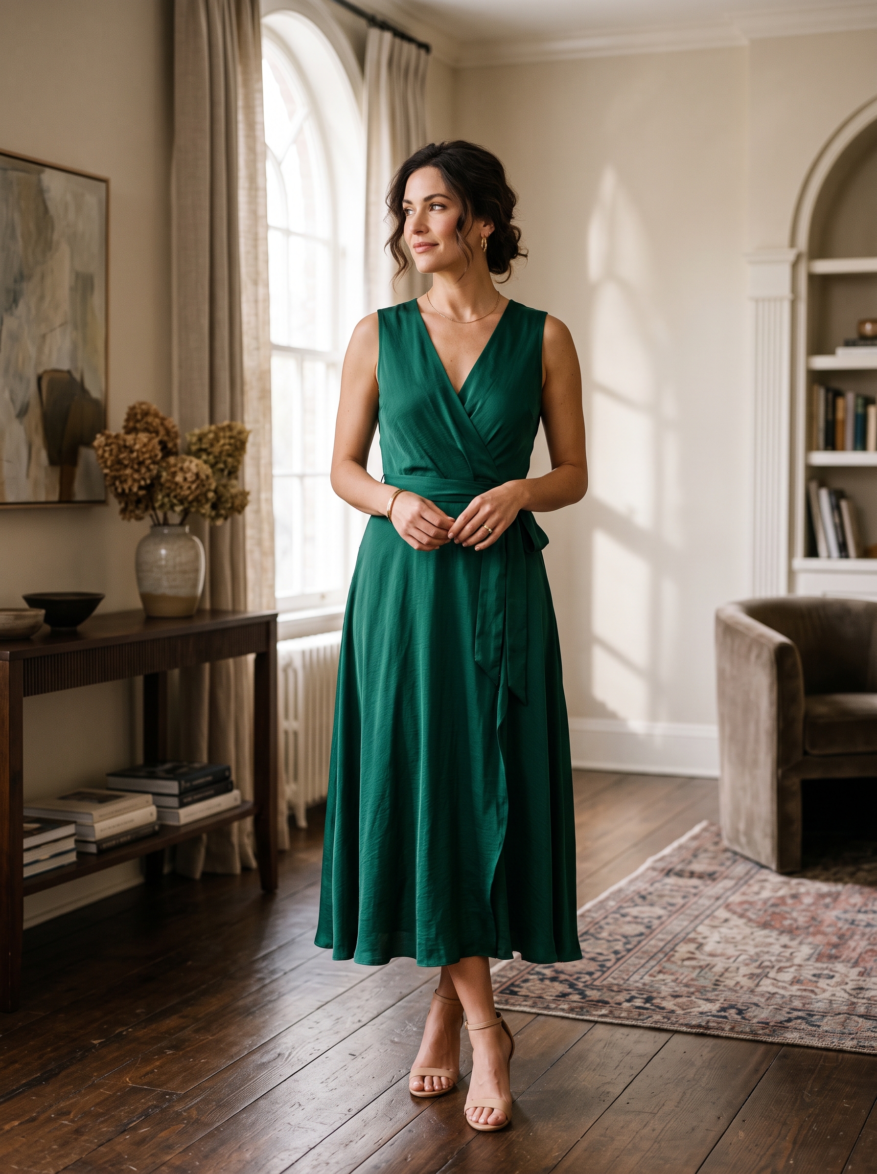 Emerald Wrap Midi Dress
