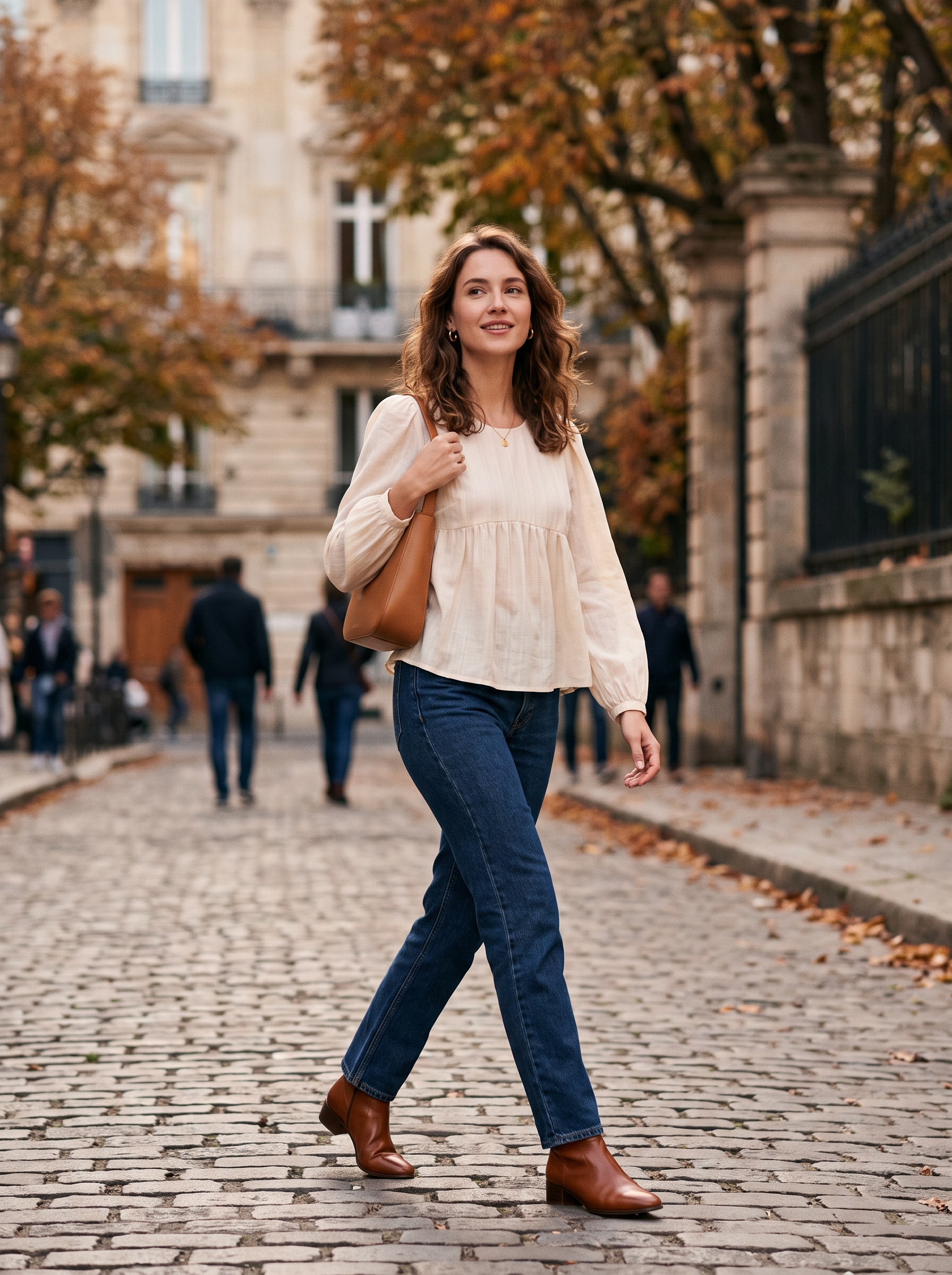 Empire-Waist Blouse With Straight Jeans
