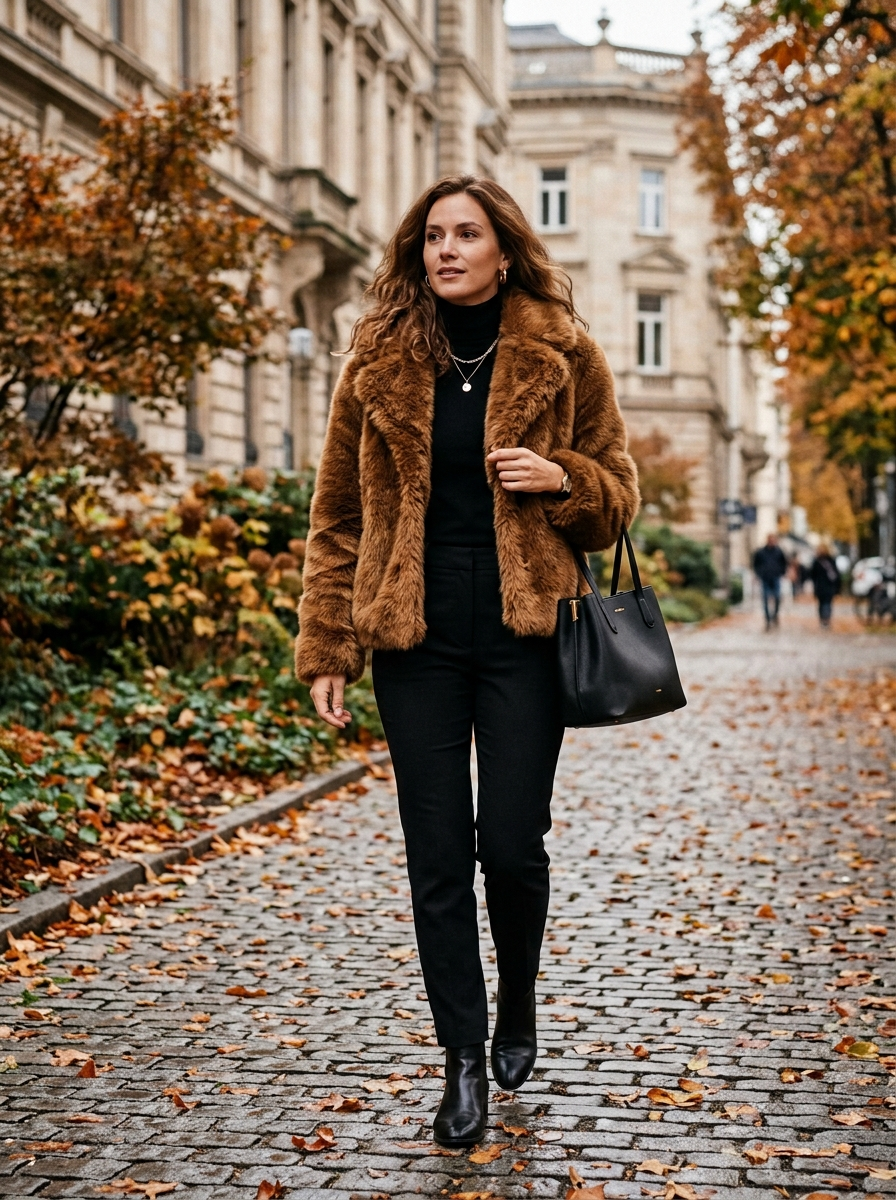 Faux Fur Jacket With Simple Black Basics