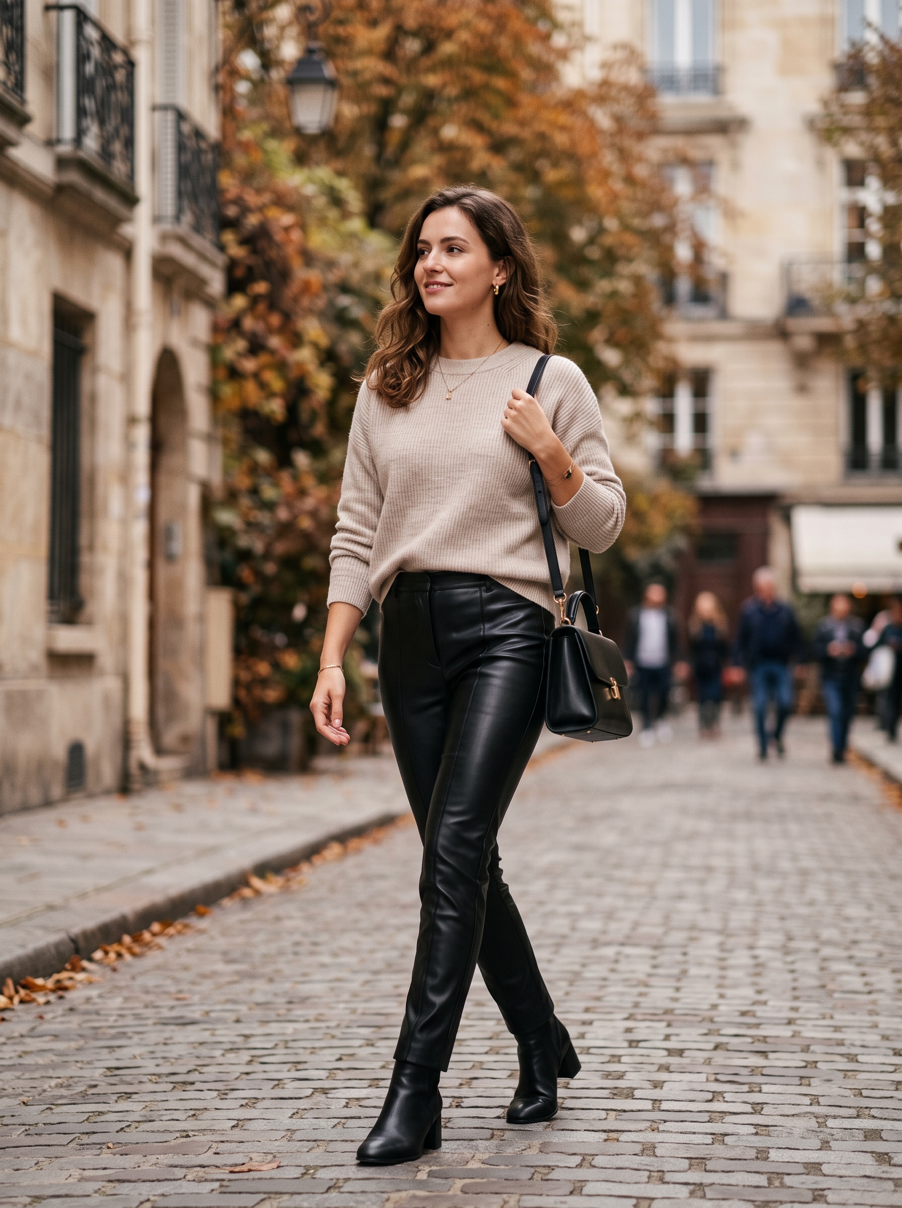 Faux Leather Pants With Soft Knit Sweater