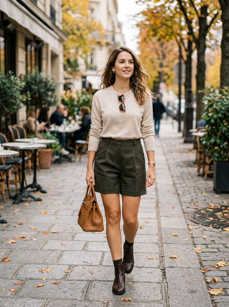 Fine-Knit Sweater With Tailored Shorts
