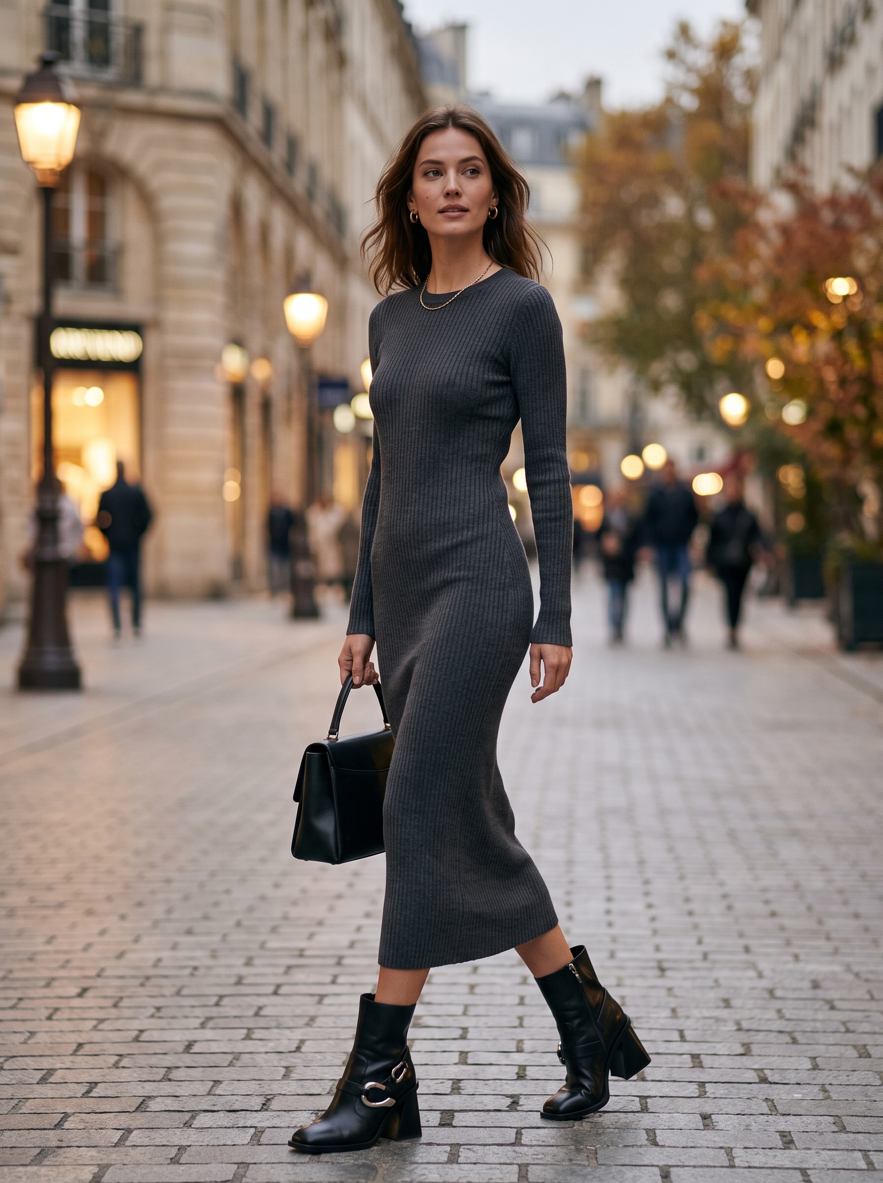 Fitted Knit Dress With Statement Boots